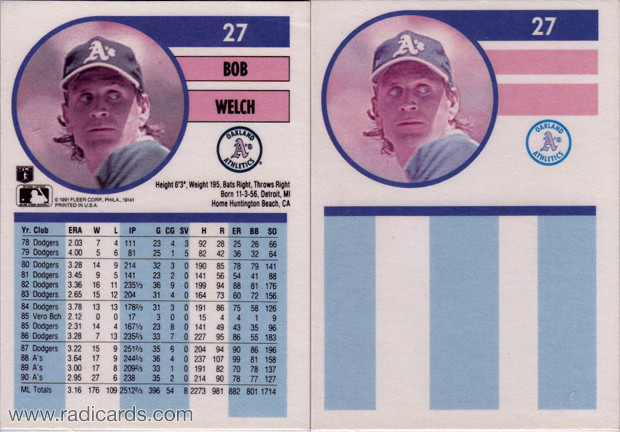 Bob Welch 1991 Fleer #27 Error