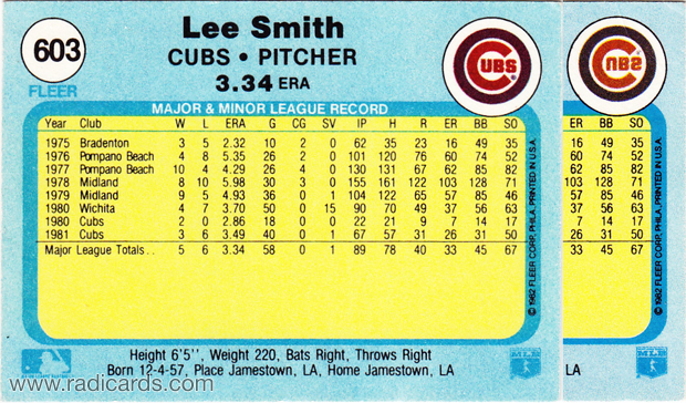 Lee Smith 1982 Fleer #603 Variation Comparison