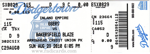 66ers v. Blaze | August 29, 2010 | Ticket