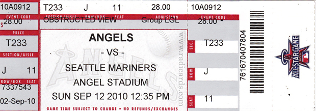 Angels v. Mariners | September 12, 2010 | Ticket