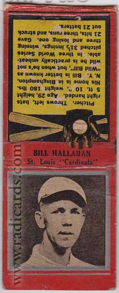 Bill Hallahan 1934 Diamond Matchbooks Co. Silver Border #83