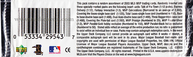 2003 Upper Deck MVP Odds