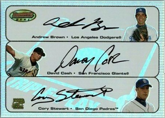 A.Brown/D.Cash/C.Stewart 2003 Bowman's Best Triple Play Autographs #TP-BCS