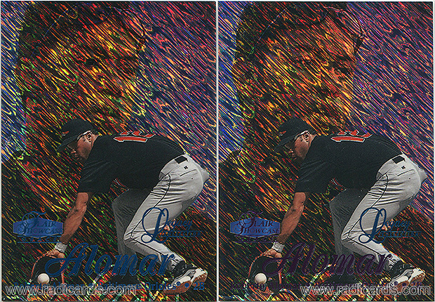 Roberto Alomar 1998 Flair Showcase Row 1 #52 Legacy Collection Variation Comparison