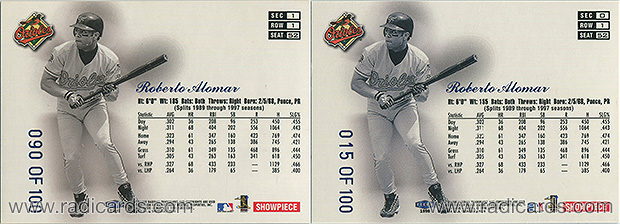 1998 Flair Showcase Legacy Collection Row 1 | Left (Pack-Issued); Right (Replacement)