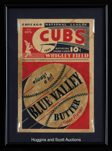 1933 Chicago Cubs Scorecard - Signed by: Kiki Cuyler, Honus Wagner, and Lon Warneke