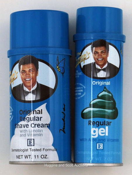 Muhammad Ali endorsed Unused Shaving Gel & Cream Signed: Circa late-1980s