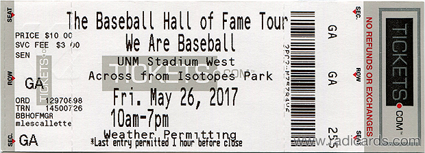 Touring Baseball Hall of Fame Exhibit | May 26, 2017 | Ticket