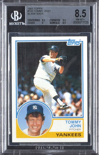 Tommy John 1983 Topps #735 Unissued Blank Back Proof