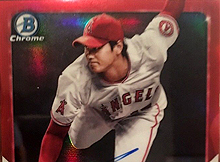 Shohei Ohtani 2018 Bowman Chrome Red Refractor AU (1/5) Auction Closes at $55,400 but doesn’t Sell