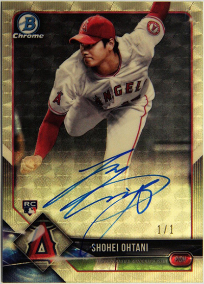 Shohei Ohtani 2018 Bowman Chrome Rookie Autographs #CRASO Superfractor /1 | Source: www.blowoutcards.com/blog