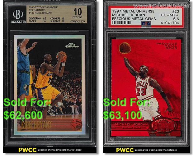 Kobe Bryant 1996-97 Topps Chrome Refractor | Michael Jordan 1997-98 Metal Universe Precious Metal Gems (PMG) Red