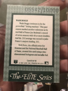 Wade Boggs 1992 Donruss Elite #9 Replacement