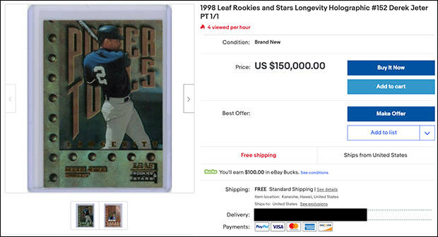 Derek Jeter 1998 Leaf Rookies and Stars #152 Longevity Holographic | Auction 2