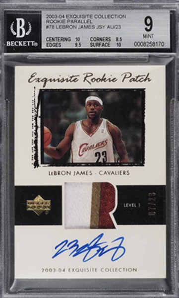 LeBron James 2003-04 Exquisite Collection #78 Rookie Patch Parallel /23 BGS 9