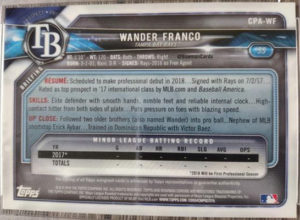 Wander Franco 2018 Bowman Chrome Prospect Autographs #CPA-WF Prototype