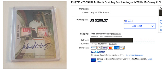 Willie McCovey 2005 Artifacts MLB Rare Apparel Autographs /1 | Original eBay Listing