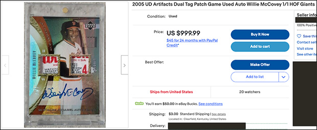 Willie McCovey 2005 Artifacts MLB Rare Apparel Autographs /1 | eBay Relist