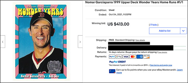 Nomar Garciaparra 1999 Upper Deck Wonder Years Home Run Initial Listing