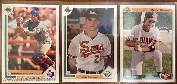 Ivan Rodriguez, Mike Mussina, and Manny Ramirez Upper Deck RCs