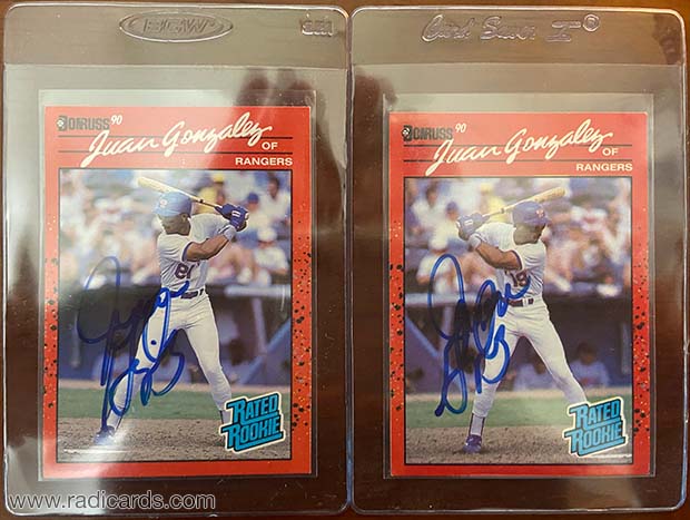 Juan Gonzalez 1990 Donruss #33 Signed examples of both Error and Correct