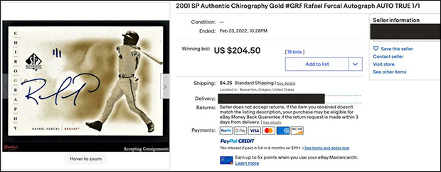 Rafael Furcal 2001 SP Authentic Chirography #G-RF Gold /1 | Initial eBay Listing