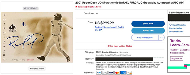 Rafael Furcal 2001 SP Authentic Chirography #G-RF Gold /1 | Relist