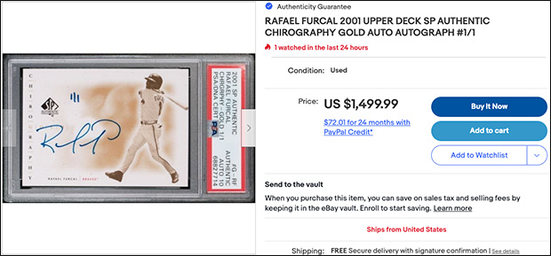 Rafael Furcal 2001 SP Authentic Chirography #G-RF Gold /1 | 2nd Relist