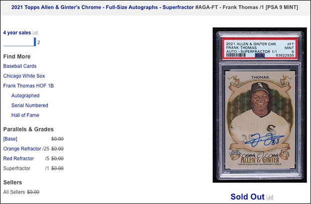Frank Thomas 2021 Topps Allen and Ginter Chrome Autographs #AGA-FT Superfractor /1 | COMC Listing