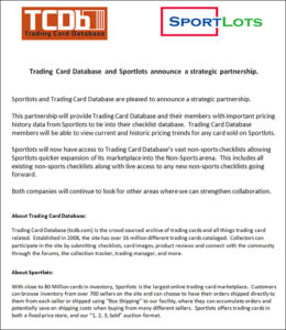 Sportlots & Trading Card Database Partnership