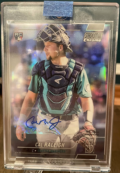 Cal Raleigh 2022 Stadium Club Chrome Insert Autographs #CA255 (Cal Ripken Jr. AU Sticker)