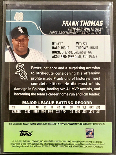 Frank Thomas 2022 Stadium Club Chrome Insert #48 Refractor