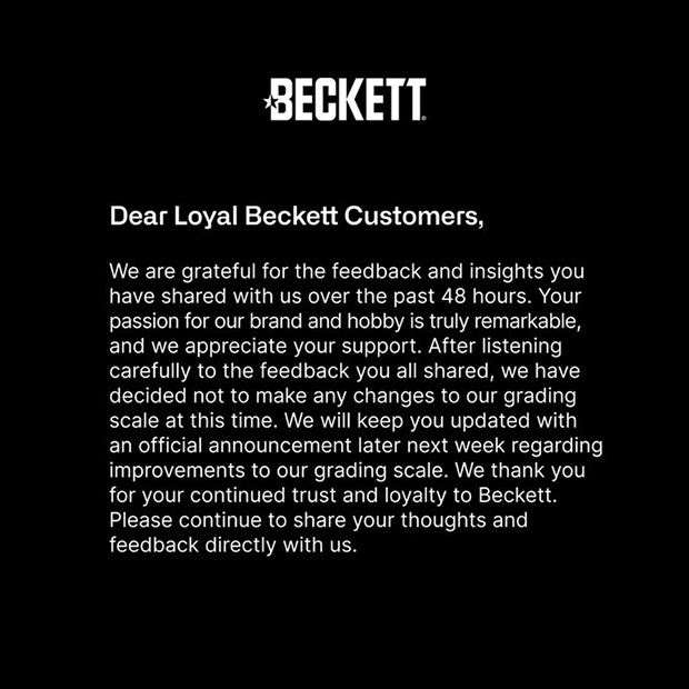 Beckett's Announcement about Customer Feedback