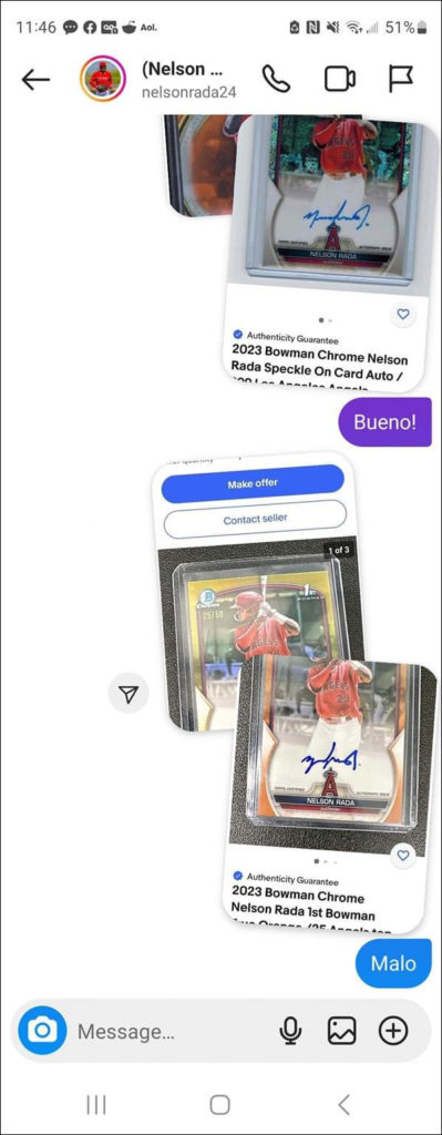 Nelson Rada 2023 Bowman Chrome Prospect Autographs #CPA-NR Orange & Gold Refractors | Confirmation