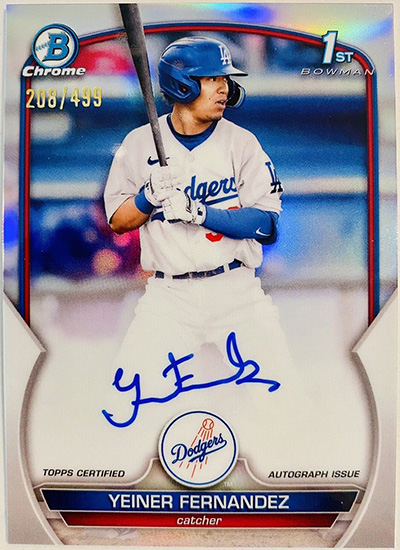 Yeiner Fernandez 2023 Bowman Chrome Prospect Autographs #CPA-YF Refractor /499