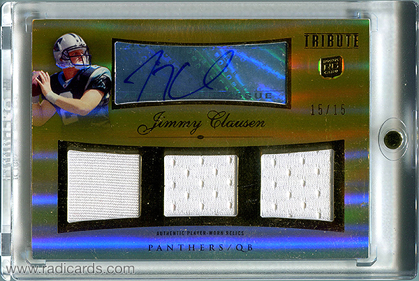 Jimmy Clausen 2010 Topps Tribute Autographed Triple Relics #ATR-JC Gold /15