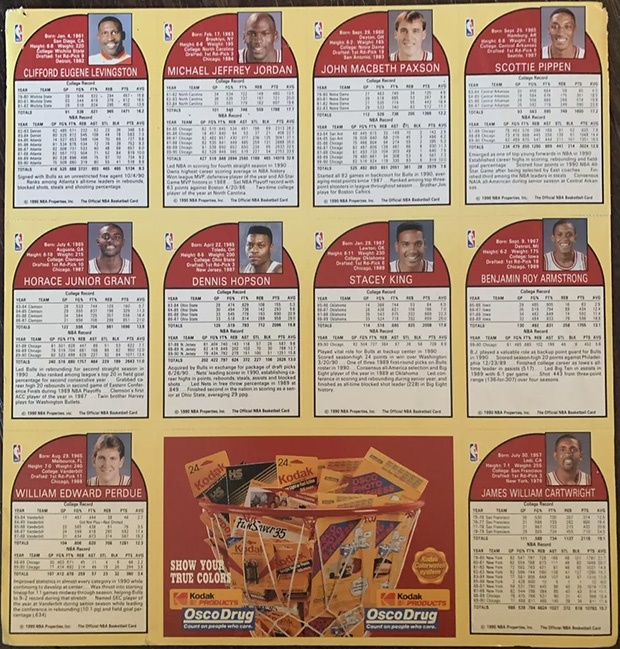 1990-91 Hoops Chicago Bulls Uncut Promo Sheet