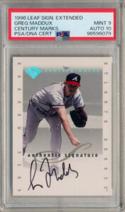 Greg Maddux 1996 Leaf Signature Extended Autographs #18 Century Marks /100