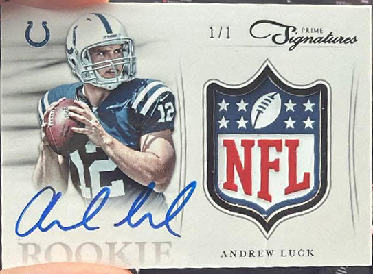 Andrew Luck 2012 Prime Signatures Rookie Jumbo Materials Prime Signatures #12 NFL Shield /1