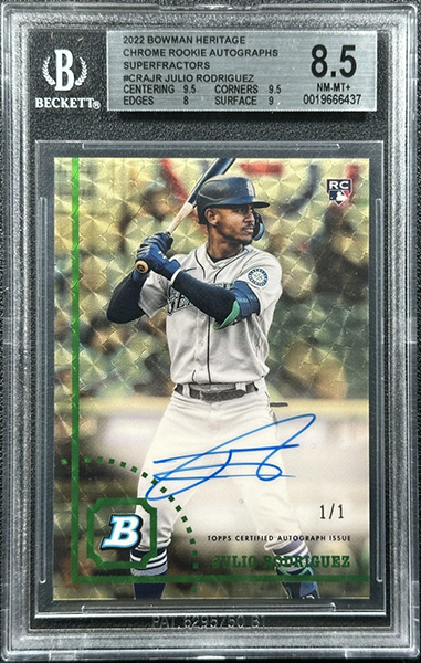 Julio Rodriguez 2022 Bowman Heritage Chrome Rookie Autographs #CRA-JR Superfractor /1
